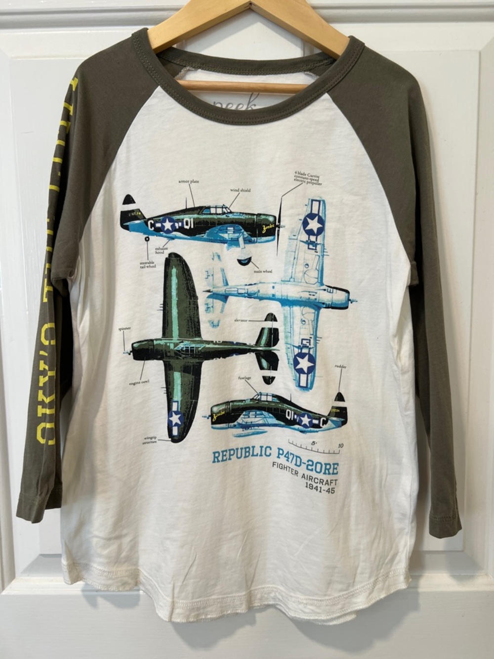Peek Boys' Raglan Aircraft Tee - White & Olive